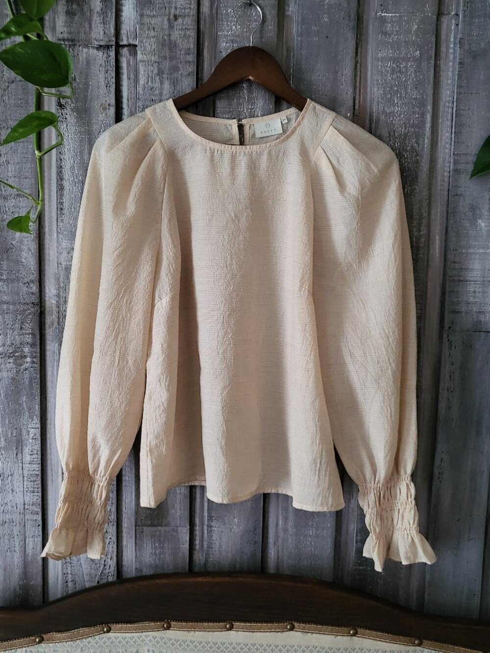 KAFFE Cream Puff Long Sleeve Blouse Textured Striped Top Women Size 34